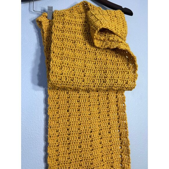 Cozy Mustard Yellow Knit Scarf Chunky Winter Warm Crochet Long Wrap Handmade - Picture 4 of 4
